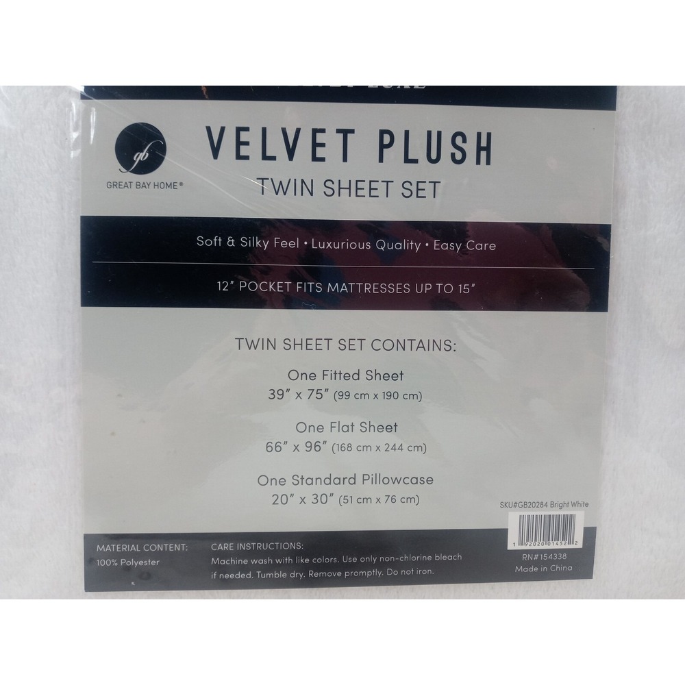 Twin Sheet Set White Velvet Plush Extra Soft Velvet Luxe Sheets Great Bay Home - Picture 4 of 7